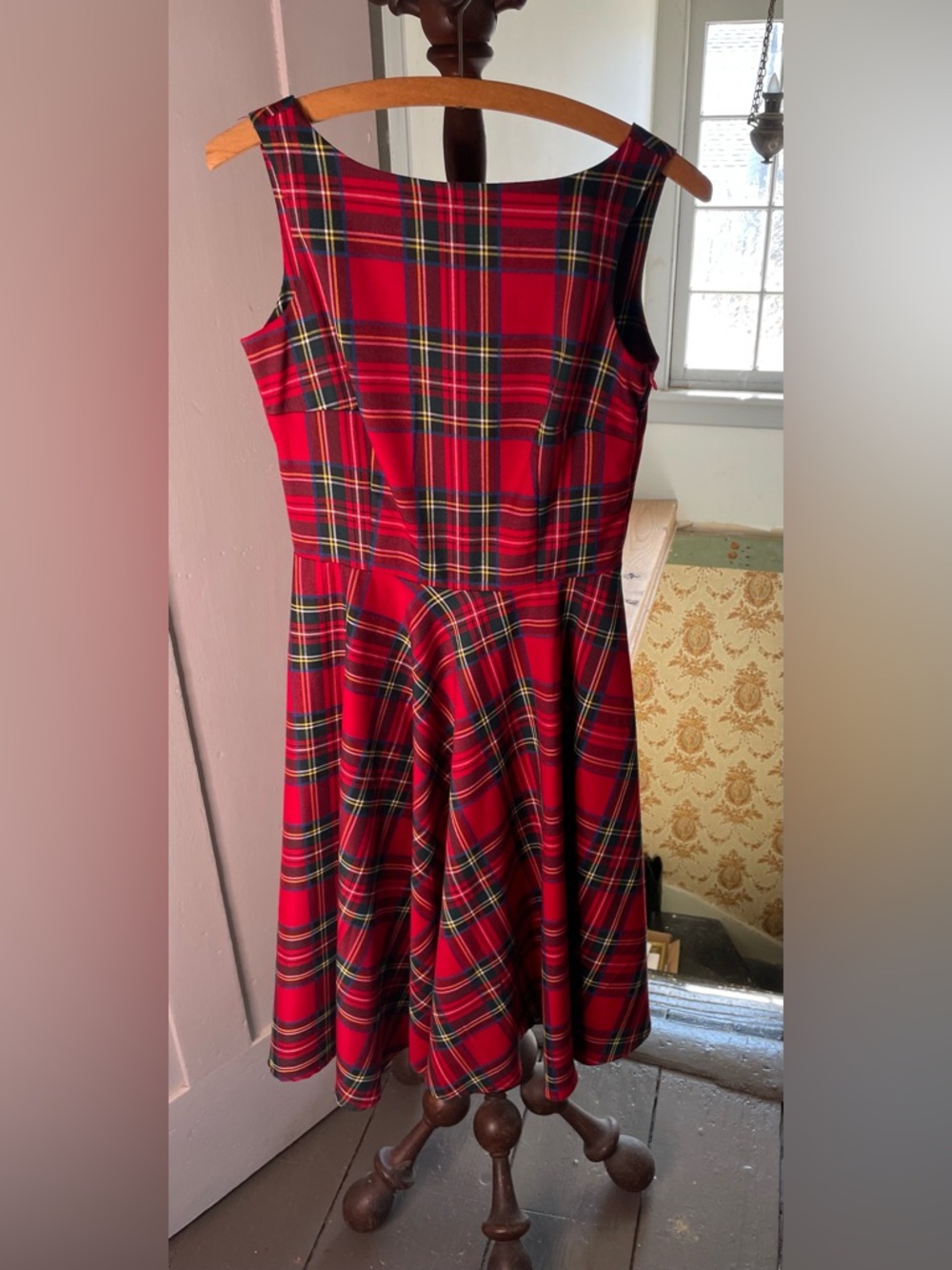 Classic Red Plaid Fit-and-Flare Dress by Queen of Holloway. Full circle skirt